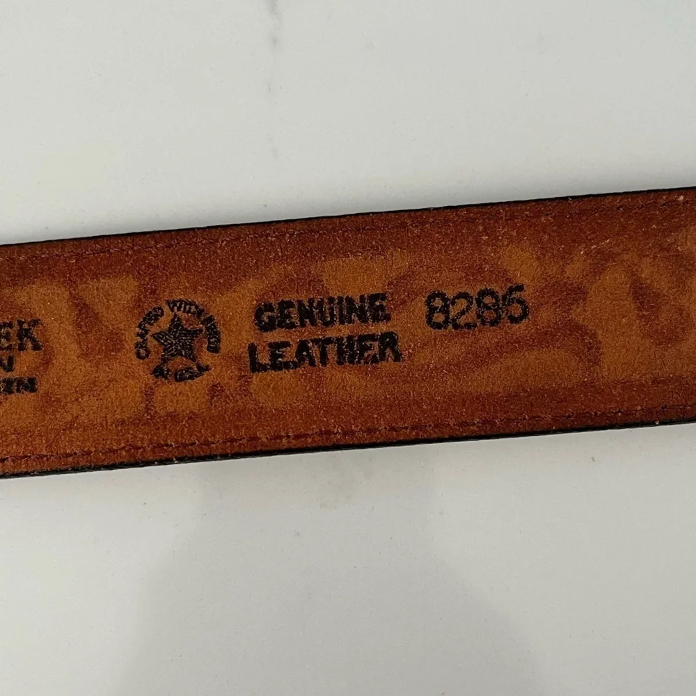 Vintage Silver Creek Collection 100% Leather Tooled Scroll Western Belt USA